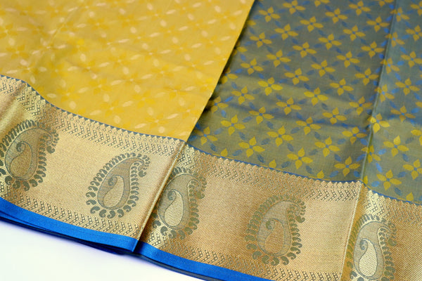 Ochre Yellow x Blue Contrast Soft Silk