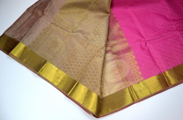 Raspberry Pink x Gold border Silk Saree